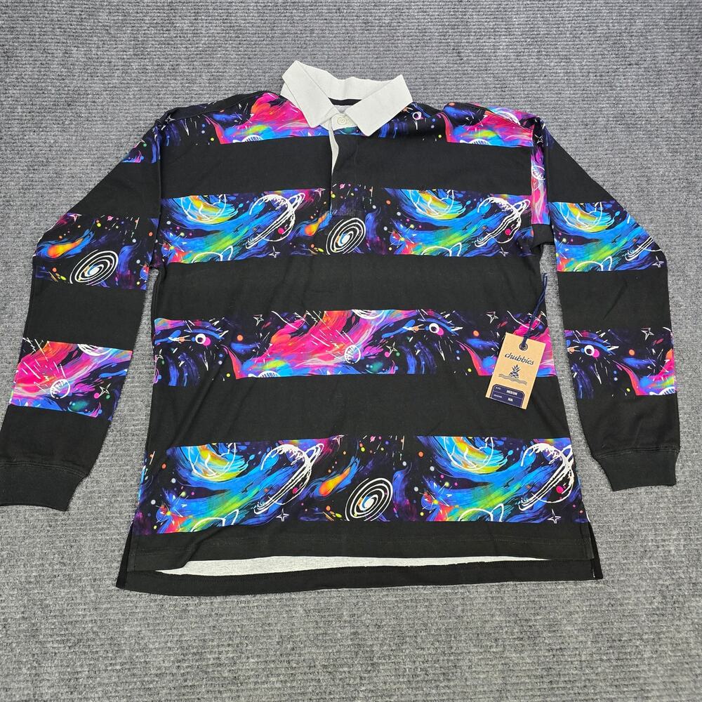 Chubbies The Galactic Odyssey Rugby Shirt Mens Medium NWT Sample Space Stripe